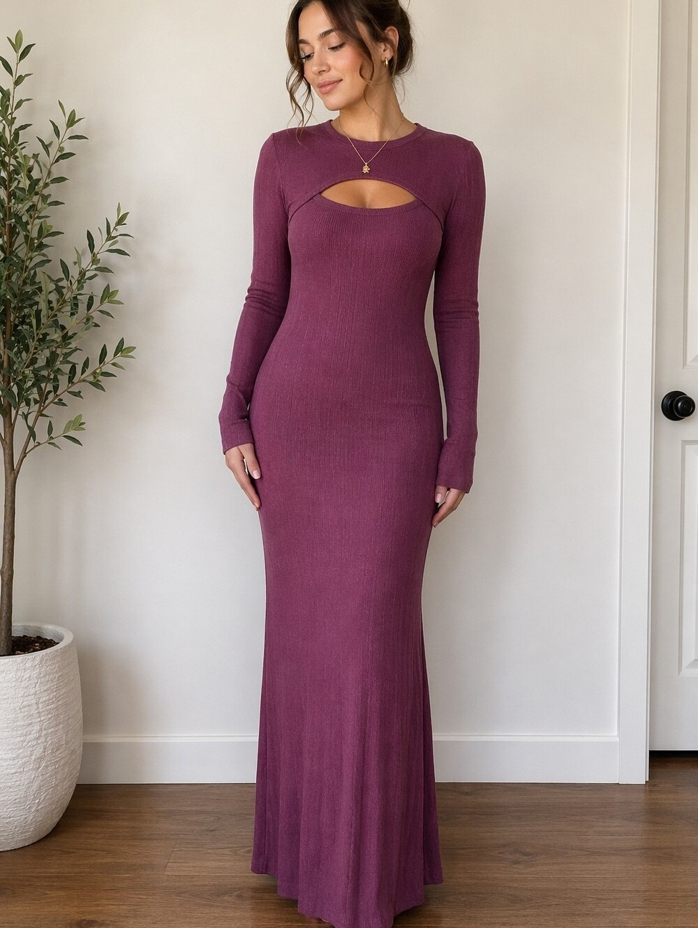 Edited Long Sleeve Maxi Dress in Plum